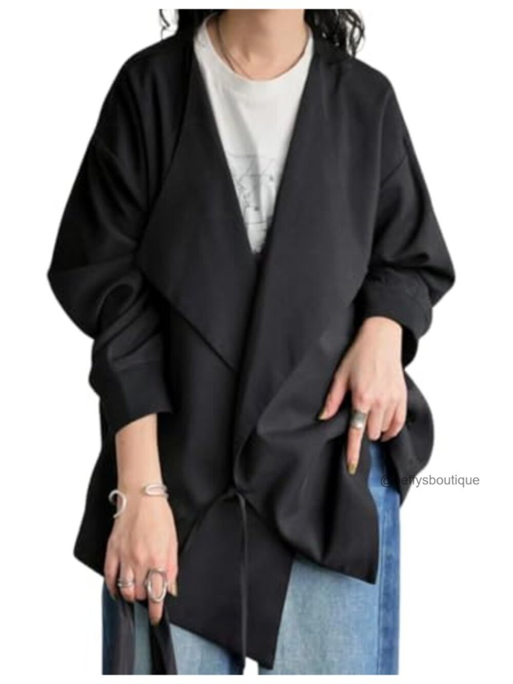 100% Cotton Collarless Midi Jacket Long Sleeve Pull On Casual Ladies